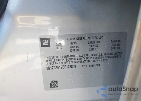 2011 Chevrolet Malibu 1Lt from USA, damaged, VIN 1G1ZC5E19BF173859